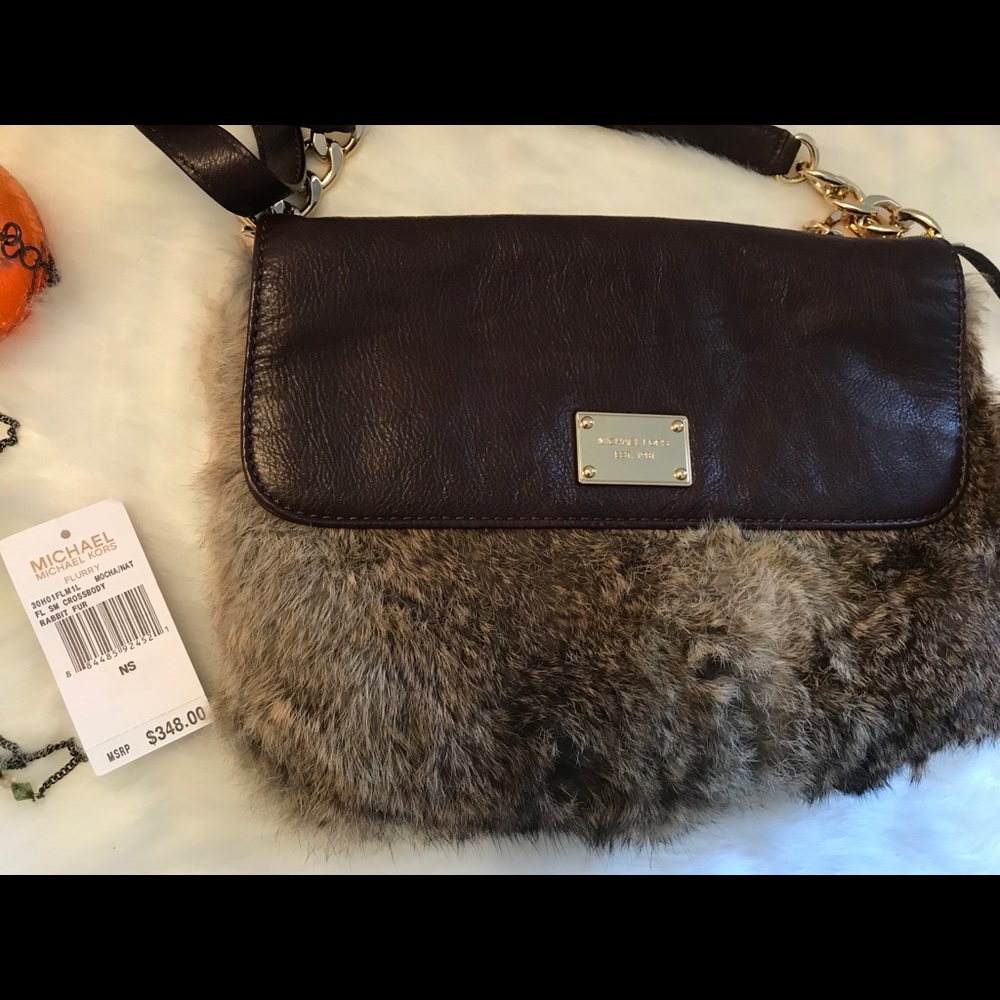 Michael Kors rabbit fur crossbody bag, with tag